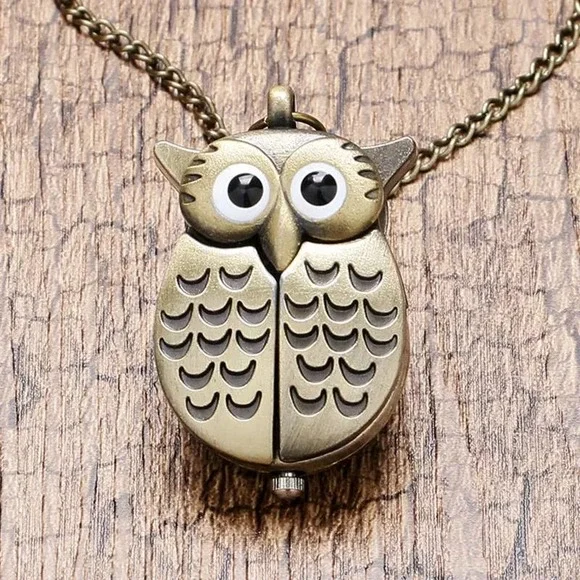 Owl Watch Pendant NEW Bronze Metal Pocket Watch Necklace - Picture 2 of 13